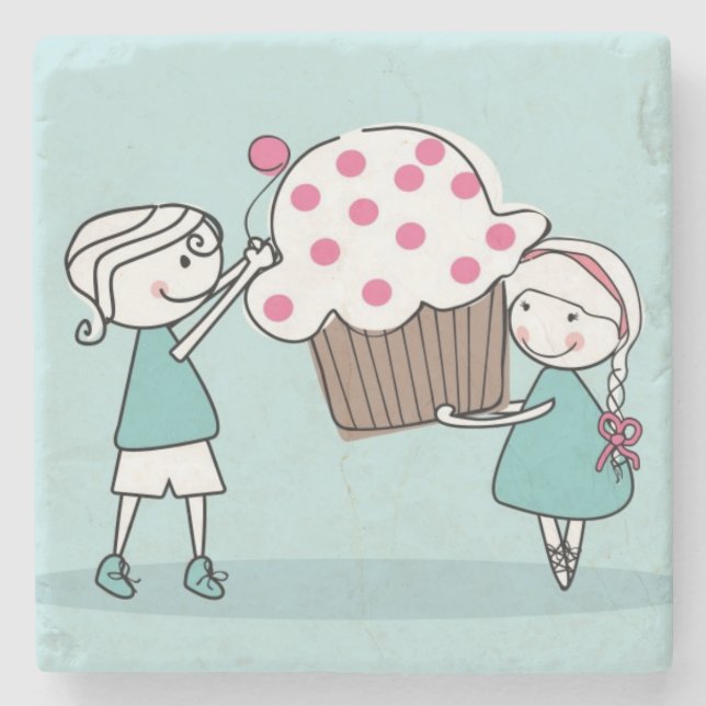 Porta-copo De Pedra Amor do cupcake (Frente)