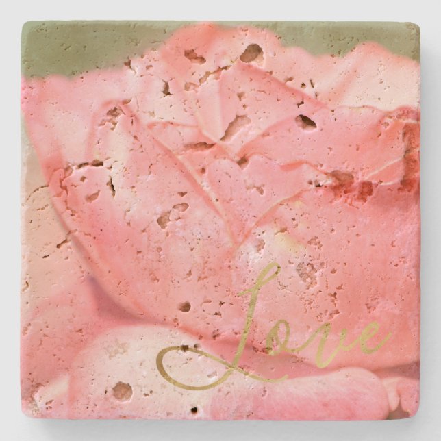 Porta-copo De Pedra Amor Inspirador Dourado Rosa de Blush (Frente)
