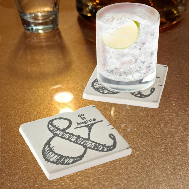 Porta-copo De Pedra Ampersand Symbol E Assim Começa Natural (Criador carregado)