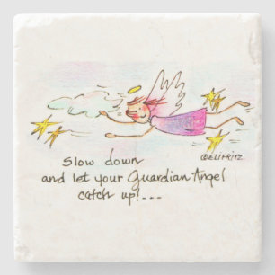 Porta-copo De Pedra Ângulo voador em roxo, estrelas douradas dizem qu