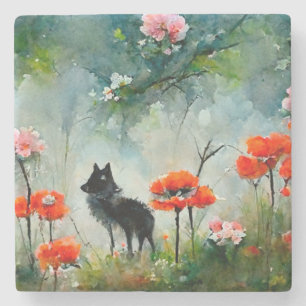 Porta-copo De Pedra Animal floral selvagem