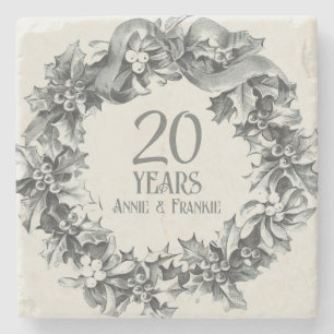 Porta-copo De Pedra Aniversário de 20 anos de casamento vintage estilo