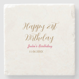 Porta-copo De Pedra aniversário de 21 anos nome data moderno feliz dou