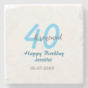 Porta-copo De Pedra aniversário de 40 anos renovado nome data azul núm