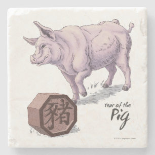 Porta-copo De Pedra Ano da Arte Animal Chinesa (Boar)