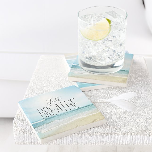 Porta-copo De Pedra Apenas Respire na Praia (Just Breathe at the Beach Stone Coaster)