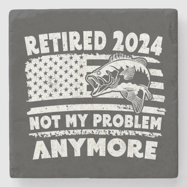 Porta-copo De Pedra Aposentado 2024 Não É Meu Problema Mais Pescar Eng (Frente)