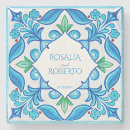 Porta-copo De Pedra Aqua Blue Talavera azulejos monograma favorito de 