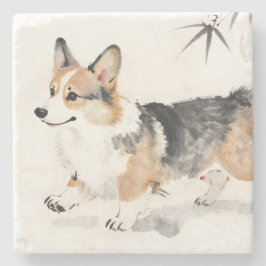 Porta-copo De Pedra Aquarela Corgi – Arte Caprichosa de Cachorro com T