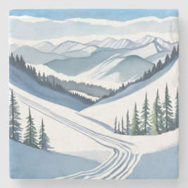 Porta-copo De Pedra Aquarela de Montanha de Esqui