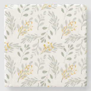 Porta-copo De Pedra Aquarela Desenhada à Mão com Folhas de Ouro