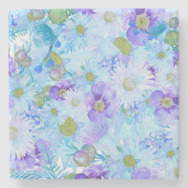 Porta-copo De Pedra Aquarela Flor Silvestre Romântica Azul Bush