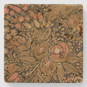 Porta-copo De Pedra aquarela, floral castanho negro, preto padrão