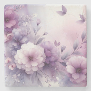 Porta-copo De Pedra Aquarela floral em cores pastel suaves