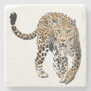 Porta-copo De Pedra aquarela leopardo gato da selva animal pintado ver