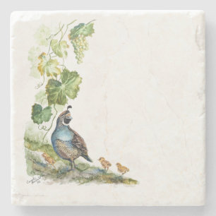 Porta-copo De Pedra Aquarela Personalizada Família de Codorniz da Cali