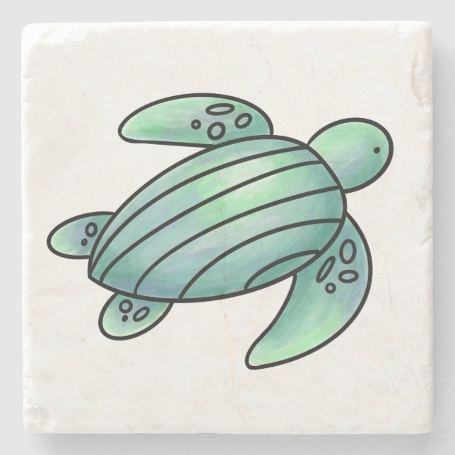 Porta-copo De Pedra aquarela pintada de tartaruga-do-mar azul (Frente)