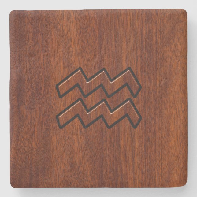 Porta-copo De Pedra Aquarius Zodiac - Símbolo Mahogany - Estilo (Frente)