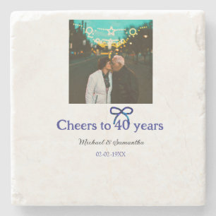 Porta-copo De Pedra Arco azul grita 40 anos de casamento