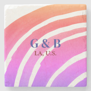 Porta-copo De Pedra Arco-íris amarelo rosa adicionar nome do casal loc