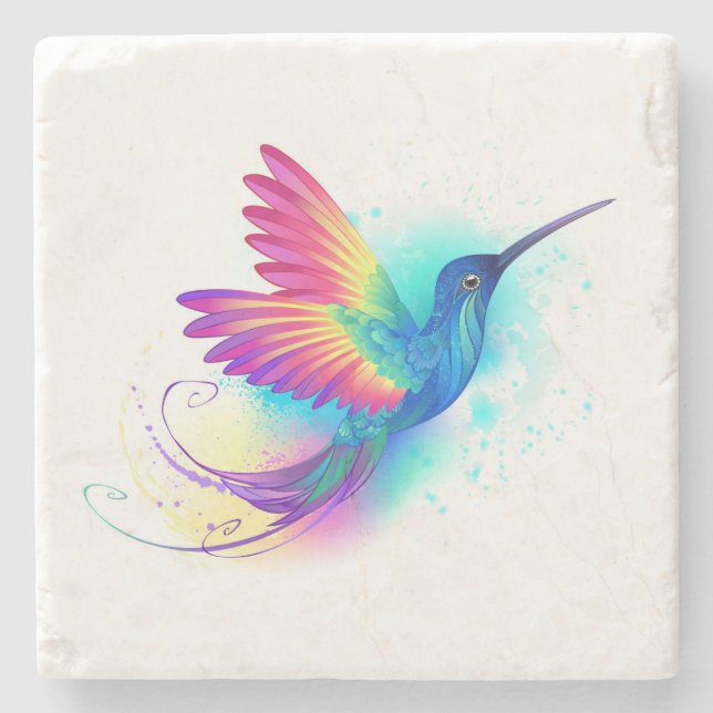 Porta-copo De Pedra Arco-Íris Exótico Hummingbird (Frente)