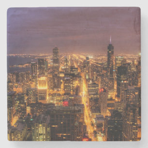 Porta-copo De Pedra Arquitectura da cidade da noite de Chicago