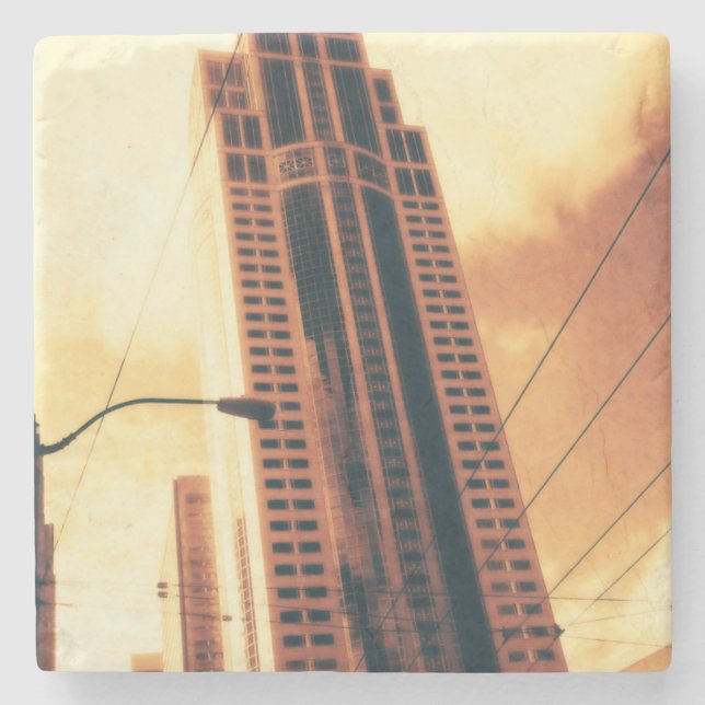 Porta-copo De Pedra Arranha-céu de Seattle - Sépia (Frente)