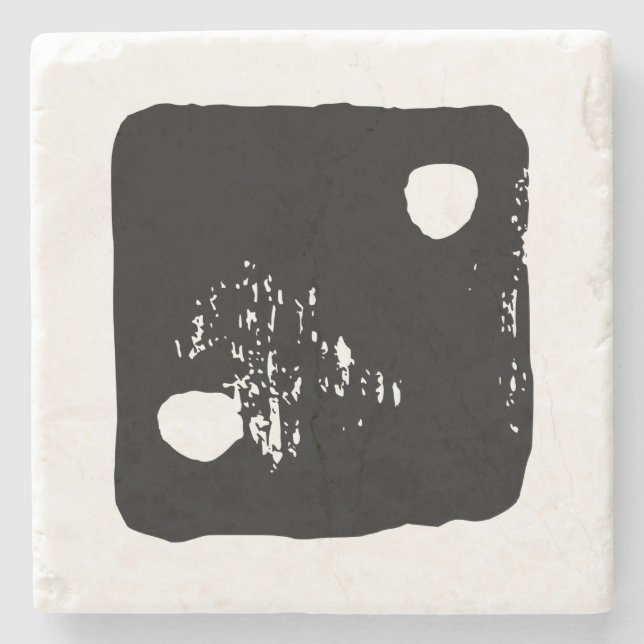 Porta-copo De Pedra Arroz Negro e Branco #2 Linocuto Russo (Frente)