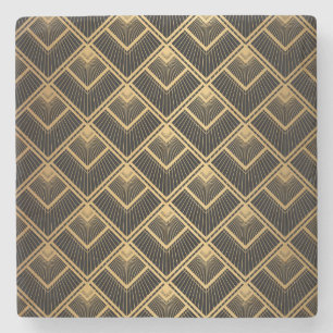 Porta-copo De Pedra Art Deco Black Dourado: Geométrico