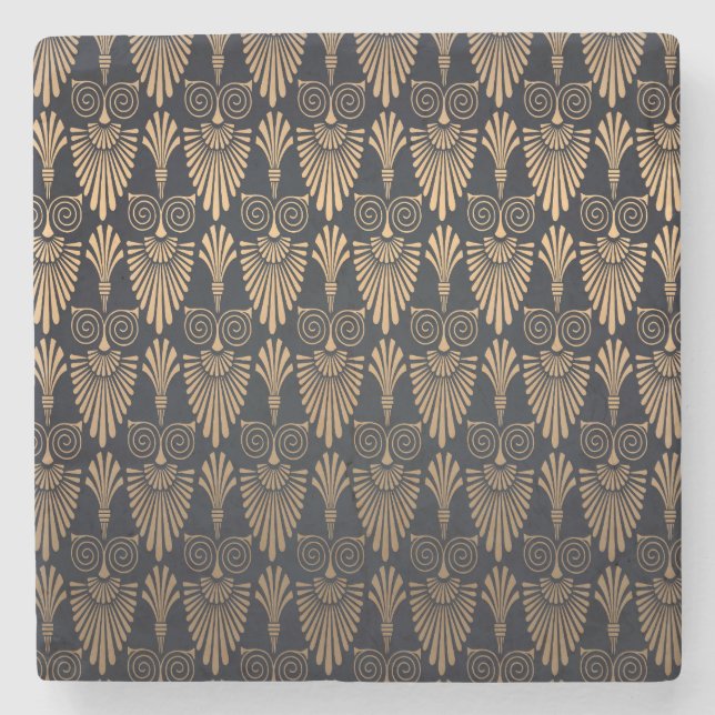 Porta-copo De Pedra Art Deco Black Dourado: Retro. (Frente)