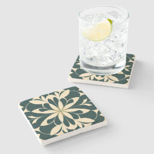 Porta-copo De Pedra Art Deco Black Floral
