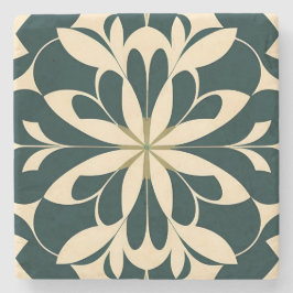 Porta-copo De Pedra Art Deco Floral Preto