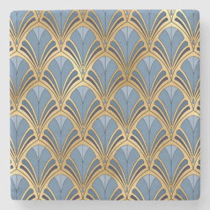 Porta-copo De Pedra Art Deco Floral Vintage Padrão Leque Azul Dourado