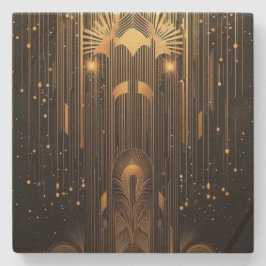 Porta-copo De Pedra Art Deco Preto e Chuva Dourada Elegante