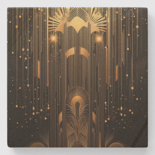 Porta-copo De Pedra Art Deco Preto e Chuva Dourada Elegante