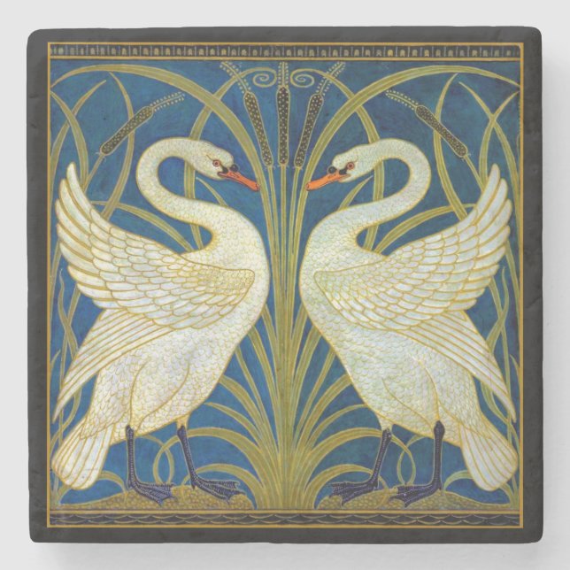 Porta-copo De Pedra Art Deco Swans (Frente)