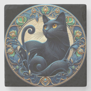 Porta-copo De Pedra Art Nouveau Black Cat Stone Porta copos
