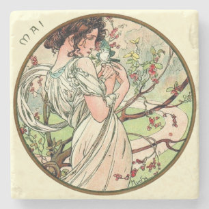 Porta-copo De Pedra Art Nouveau Mucha Calendário May