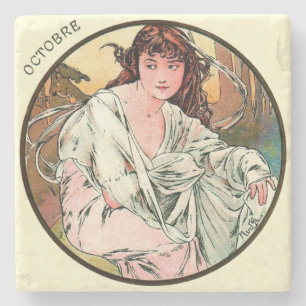 Porta-copo De Pedra Art Nouveau Mucha Calendário outubro