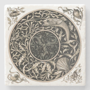 Porta-copo De Pedra Art Nouveau Seashells & Fish por Anton Seder