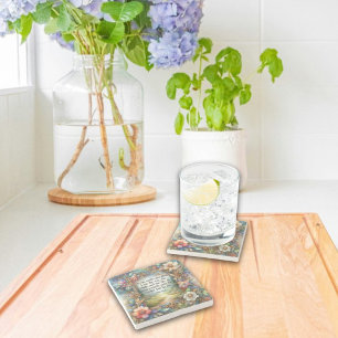 Porta-copo De Pedra Art Nouveau Woodland Floral John 14:6 Escritura