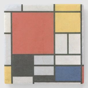 Porta-copo De Pedra Arte abstrata em vermelho azul e amarelo de Piet M