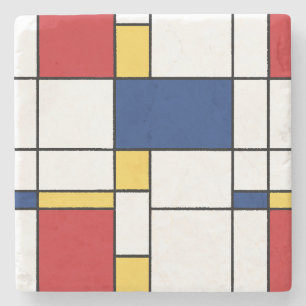 Porta-copo De Pedra Arte Abstrata Minimalista Mondrian Cores Primárias