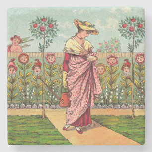 Porta-copo De Pedra Arte Antigo Jardim Crescer Flor Mulher