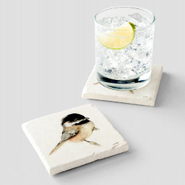 Porta-copo De Pedra Arte de Aquarela Chickadee