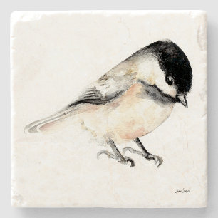 Porta-copo De Pedra Arte de Aquarela Chickadee