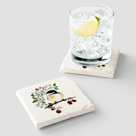 Porta-copo De Pedra Arte de Aquarela Chickadee