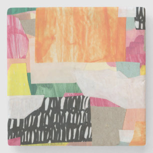 Porta-copo De Pedra Arte de colagem, abstrato moderno e colorido.