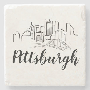 Porta-copo De Pedra Arte de Ilustração do Skyline Pittsburgh