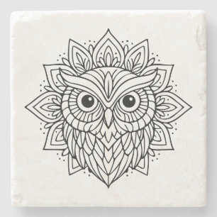 Porta-copo De Pedra Arte de Linha Cabeça de Coruja Mandala